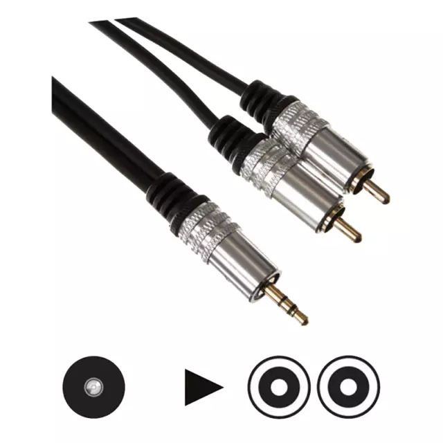 1 Câble Jack 3,5 STEREO Mâle  vers 2 RCA Mâle Longueur 2,5 Métres