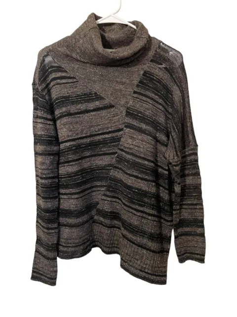 Inhabit Gray Black Alpaca Linen Merino Wool Turtleneck Asymmetric Sweater Size M