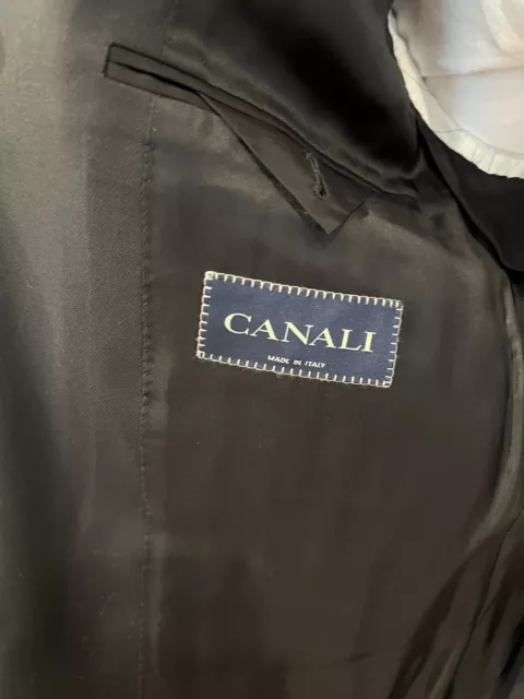 Canali Solid Black Men's Two Piece Suit Pants Jacket Wool 42R 36 Blue Label 2