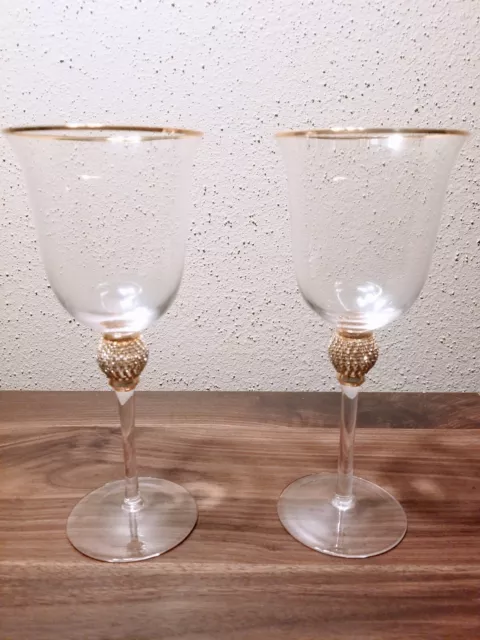 Gold Rimmed and Gold Rhinstone Stemmed wine glasses Set Of 2