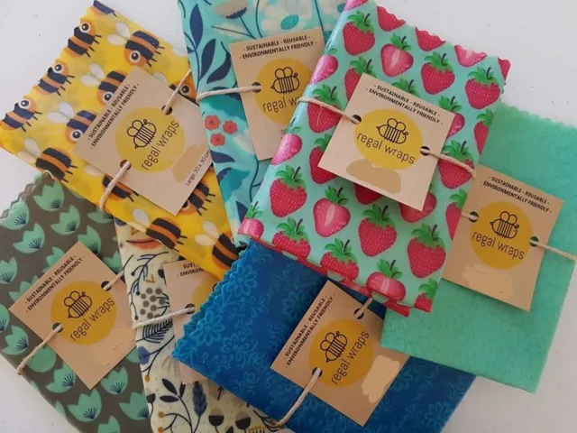 5 Pack of Reusable Beeswax Food Wrap - Eco friendly -  Plastic alternative