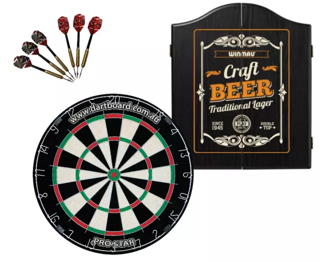 PRO STAR Micro Wire Dart Board Set + Winmau Craft Beer Design Cabinet + Darts