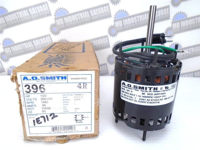 A.O. Smith - 396 4R - Shaded Pole MOTOR - JA2R140N+ - 1/20 HP - 1450 RPM - (NEW)