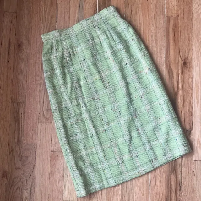 VINTAGE 80S CARLISLE plaid wool skirt size 8 lime green checks modest ...