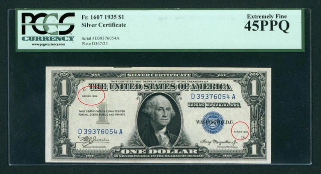 Fr.#1607 $1 1935 ((DOUBLE DATED)) Silver Certificate CURRENCY ** (PCGS - 45PPQ)