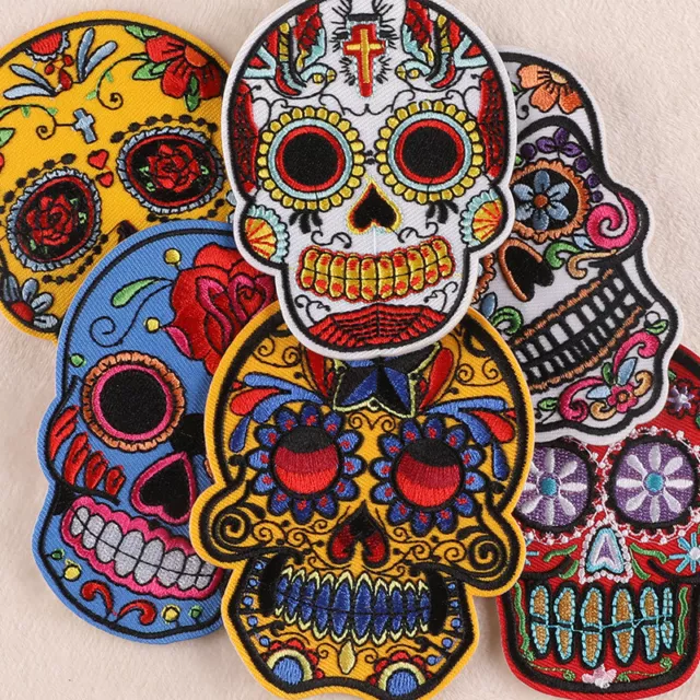 DIY Skull Head Rose Embroidered Sew On Iron On Badge Punk Patch Fabric Craft Bag