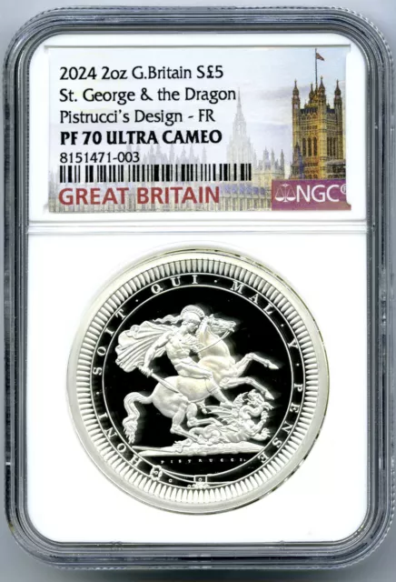 2024 Gb 2Oz Silver Proof Ngc Pf70 Ucam The Great Engravers Pistrucci's Design Fr
