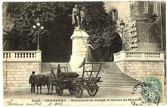 CPA 73 Savoie Chambéry Monument de Joseph et Xavier de Maistre animé charette