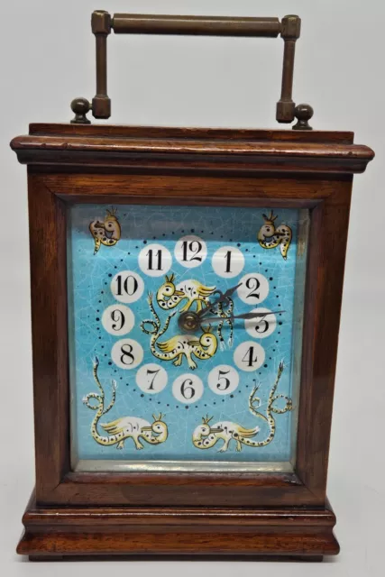 Antique 1880's French Victorian 8 Day Mahogany Carriage Clock with Colorful Dial