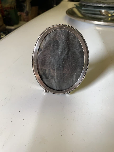 "Marco de Cuadro Antiguo de Colección Plata Esterlina OVALADO BURBUJA/VIDRIO CONVEXO CON CUENTAS 3 1/2"""