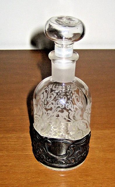 BOTTIGLIA ACQUACHIARA IN VETRO E ARGENTO 925 CON TAPPO boccetta flacone Vintage