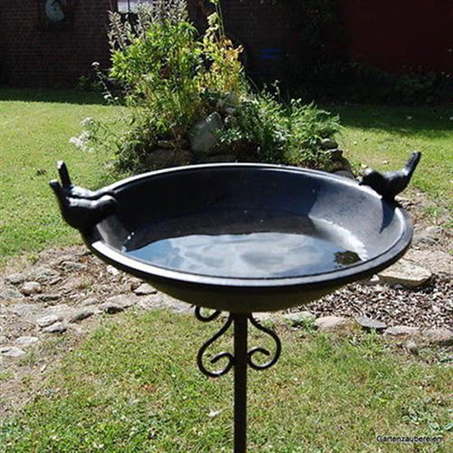 Vogeltränke mit Spatzen zum Stecken Vogelbad Futterstelle Metall Wasserschale