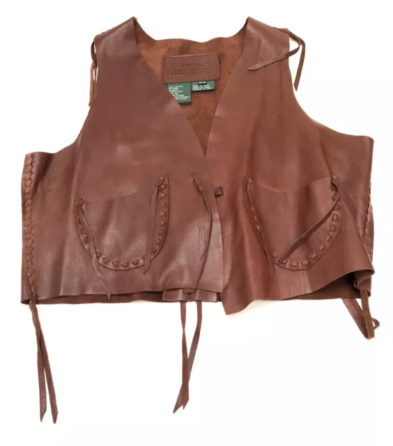 LAUREN Ralph Lauren LEATHER Fringe Brown Cognac Vest Jacket Women’s Size Small