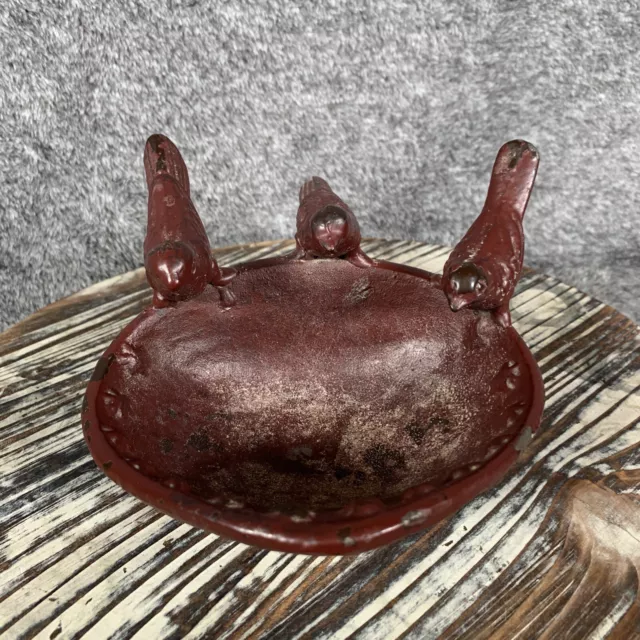 Cast Iron Bird Bath Garden Decor 3 Birds Small Painted