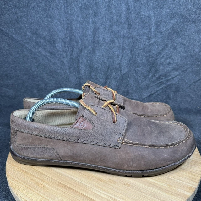 OLUKAI HOLOKAI MENS Leather Boat Shoes Loafers Size 9 Brown Lace Up Slip On 49.95 PicClick