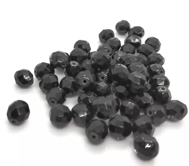 Glass Faceted Beads 8mm - Black - Pack of 25