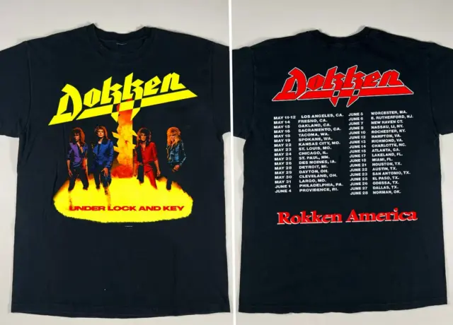 Dokken T-Shirt, Dokken Under Lock And Key Tour 1985 T-Shirt,Double Sided T-shirt