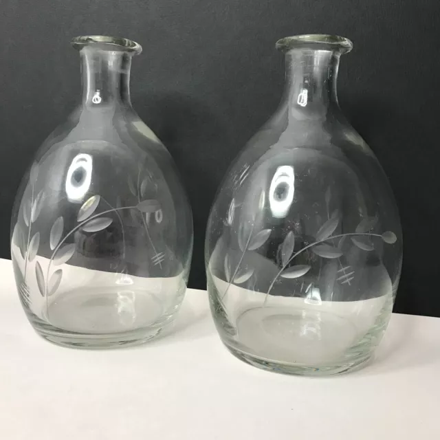 Paire de CARAFES en verre taillé début 20e non signé, design ancien vintage