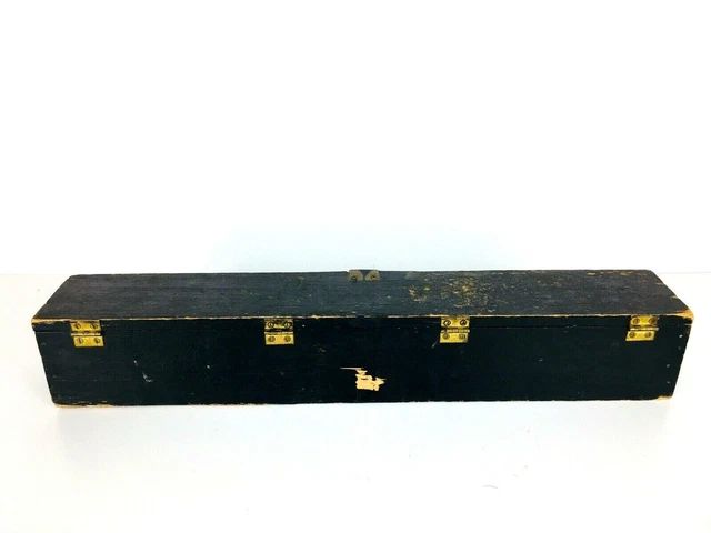 Antique Wooden Hinged Gun Scope Box Black With Blue Velvet/Velour Lining