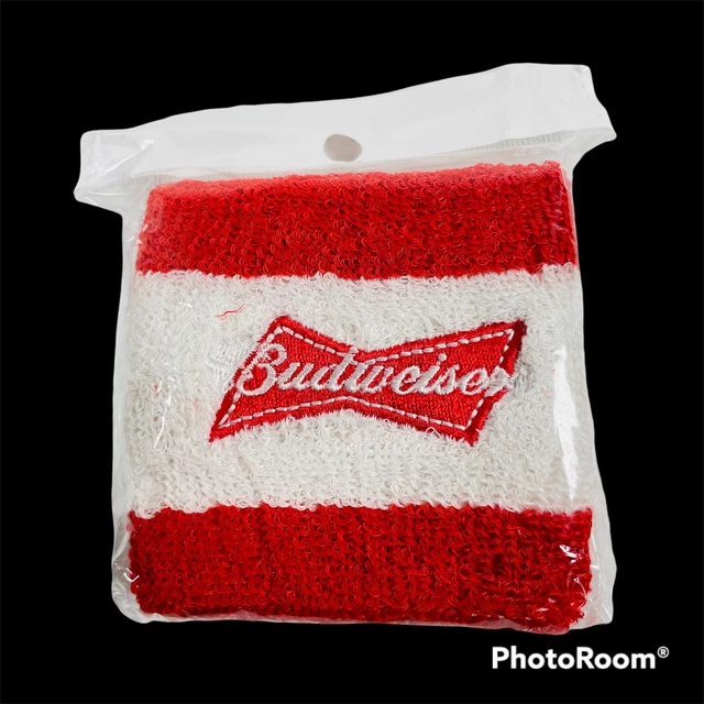 🔥 Pair Of Budweiser • Beer Logo 3 Inch Wrist Bands • Red & White • Rare !