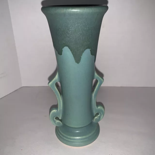 VTG Roseville Pottery Carnelian Matte Green Turquoise Vase 6 1/2” Made In 1920's