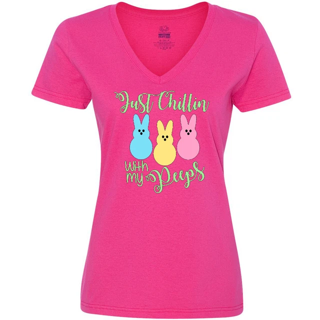 Inktastic Funny Easter Just Chillin' With My Peeps Women's V-Neck T-Shirt Candy