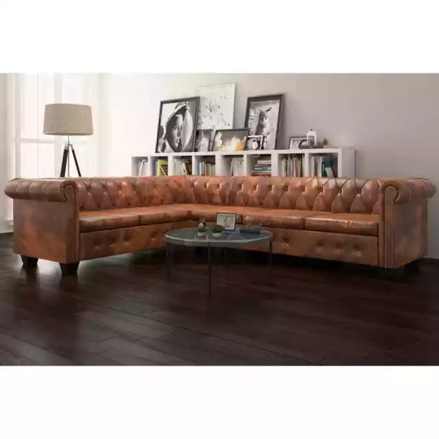 Chesterfield 6 Seater Corner Sofa Couch Chaise Lounge Bed Black / Brown Colour 3
