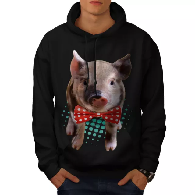 Wellcoda Hippie Pig Cute Animal Mens Hoodie, Smart Casual Hooded Sweatshirt