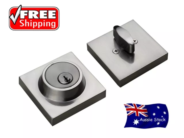 DEADBOLT new SQUARE ROUND DESIGN DEADLOCK SINGLE CYLINDER DOOR LOCK SATIN FINISH