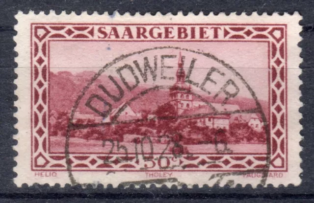 Saargebiet 114 PF/Druckzufall Punkt im linken Fünfeck gestempelt Pracht