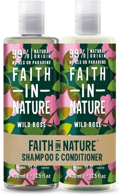 Faith in Nature Natural Wild Rose Hair Shampoo & Conditioner Set 2 X 400ml Vegan