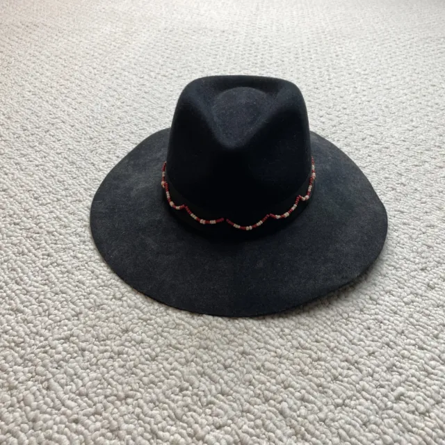 Brixton Womens Piper Hat Size Medium 71/4 58cm Wool Felt Black Pre Owned Beaded