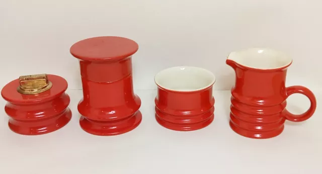 4 Pieces of Carlton China Vintage Mid Century Red Ribbed Table Ware. 12 Images