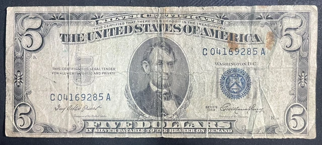 Series 1953 C $5 Silver Certificate And Uneven Cut Error/Even Non Error
