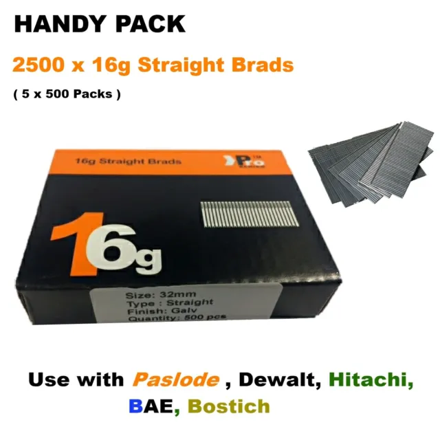 16g Straight Brad Nails 32mm x 2500 Special offer ( 5 x 500 packs)