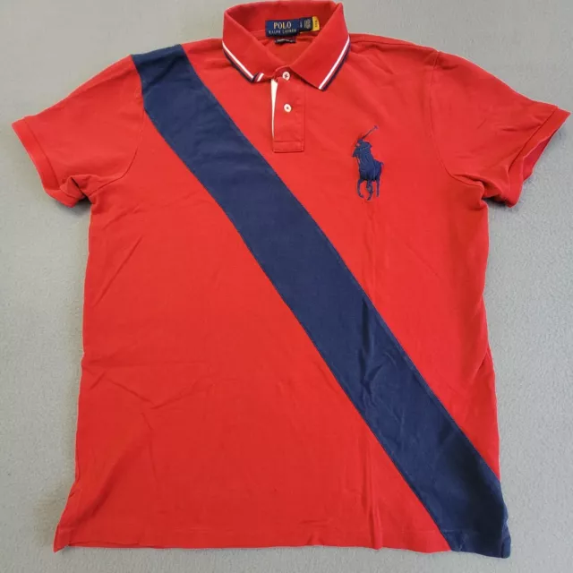 Polo Ralph Lauren Shirt Mens Large Red Blue Striped Big Pony Custom Slim Fit