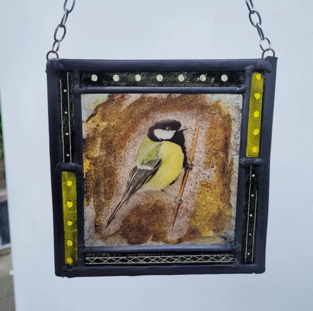 Stained Glass Great Tit Bird Leaded Suncatcher hanging panel birds 2