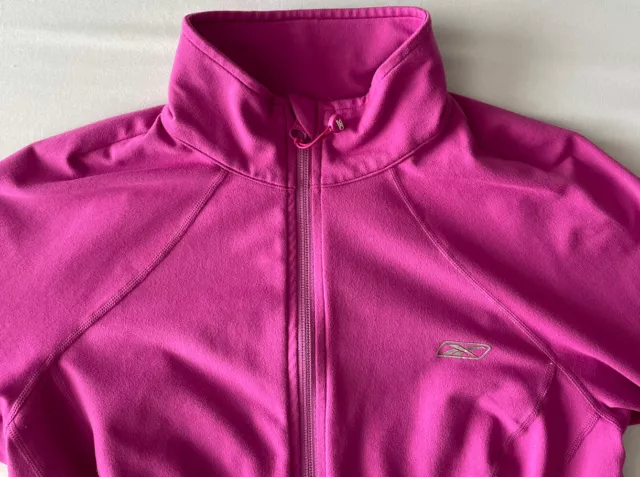 Reebok Womens Medium Full Zip Play Dry Dri Fit Track Jacket Sweatshirt Pink EUC