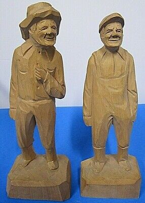 Vintage Folk Art Lionel Dube Canada Hand Carved Sculpted 2 Old Men Figurines