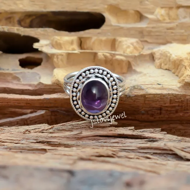 Purple Amethyst Oval Gemstone 925 Sterling Silver Jewelry Ring /JL_1285