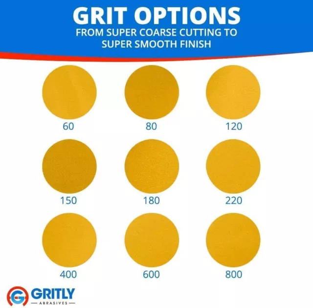 Gritly - 100 Pc 6" Inch 40-800 Grit DA Sanding Disc Sandpaper Roll - Sticky Back 2