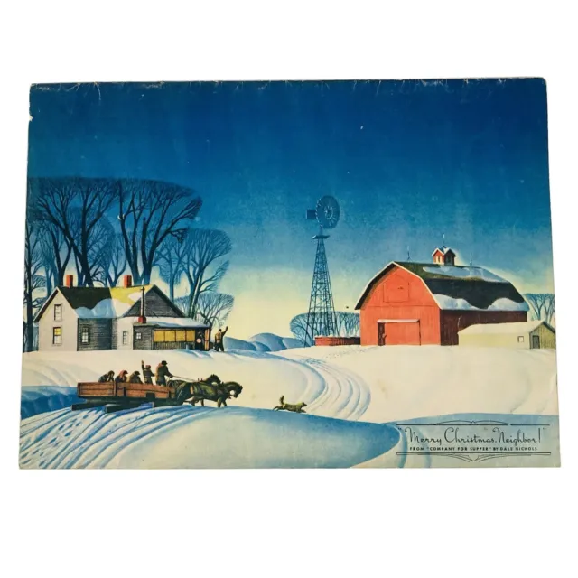 Vintage Paper Ephemera Christmas Dale Nichols 1950’s Winter Farm Barn  11x8.5”