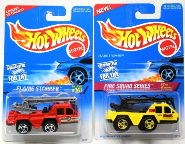 2 Hot Wheels FLAME STOPPER #761 - Red, Fire Squad Series #426 Yellow NEW #D32