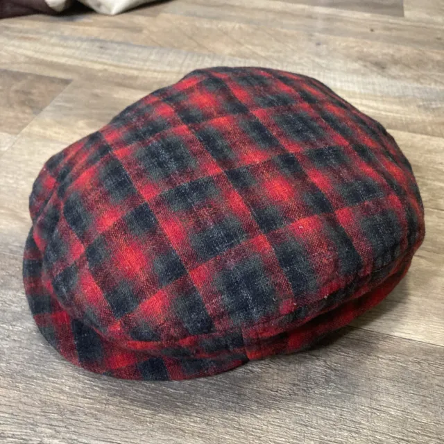 Vintage Pendleton Virgin Wool Flat Cap Hat Red Tartan Plaid Newsboy USA Made