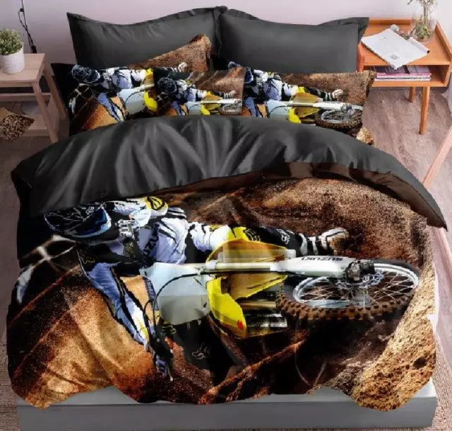 3D Bedding Set Duvet Cover + Pillowcase Motocross Single UK 100% Cotton Sateen