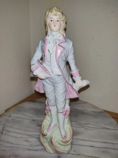  VINTAGE Bisque French Gent Figurine, Tricorn Hat in right hand. 9 1/4" Tall.