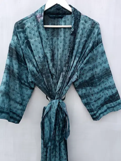 Party Wear Patchwork Light Weight Silk Tie Dye Kimono Back Said Royal Work T-121
