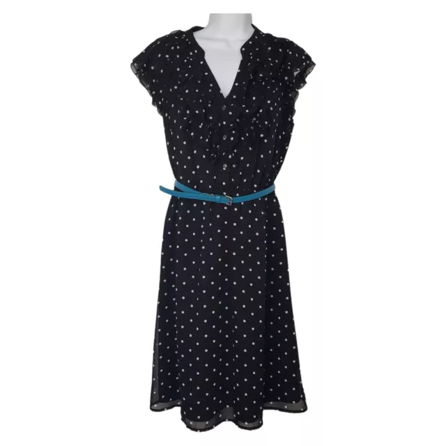 Worthington Womens Sleeveless Ruffle Black & White Polka Dot Dress Size 10