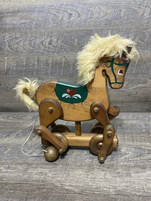 Vintage Wooden Pull Toy Horse