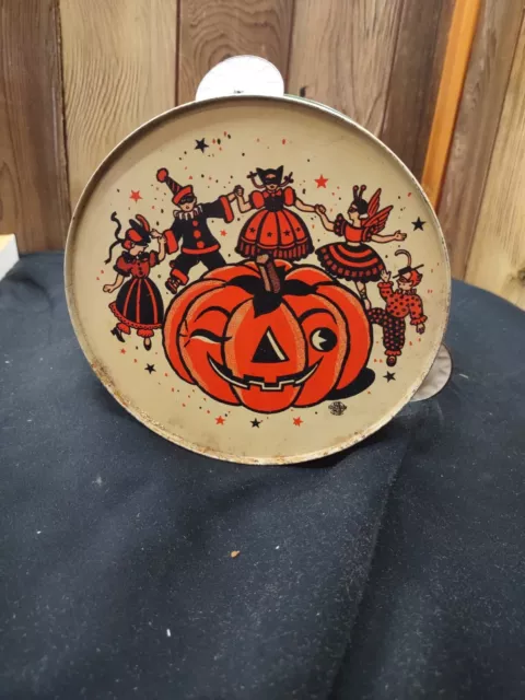 Vintage Halloween Party Jack-O-Lantern Tin Tambourine Noise Maker US Metal Toy